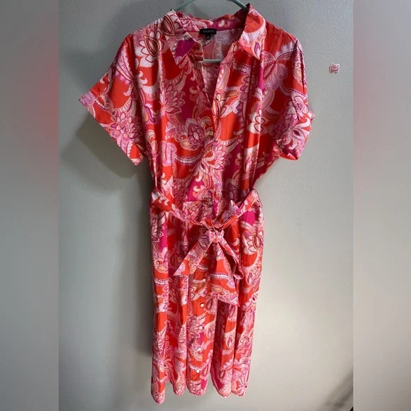 SOLD Talbots The Sutton Shirtdress in Orange/Pink Floral Paisley Women’s 10 - Picture 4 of 10